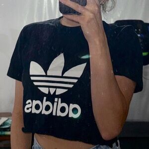 adidas Black Crewneck Tee with Blue Logo Tag